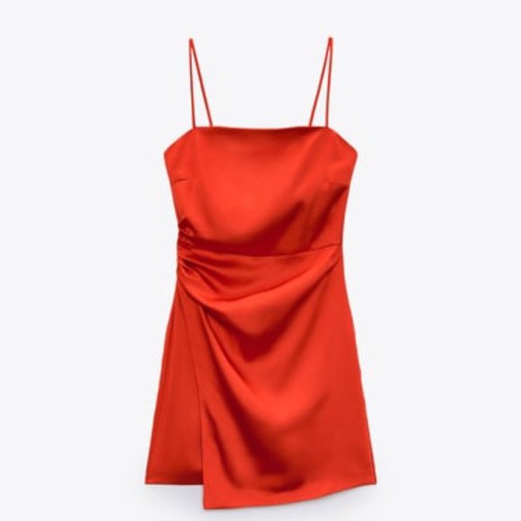 Zara Dresses & Skirts - ZARA Satin Effect Ruched Mini Dress